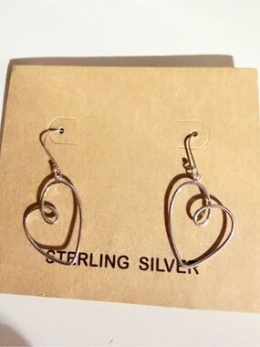 Sterling Silver Heart Dangle Earrings - Silver